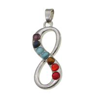 Gemstone Pendants Jewelry, with Tibetan Style, Number 8, mixed colors, 42x16x5mm, Sold By PC