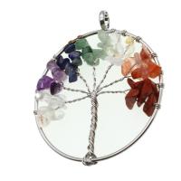 Gemstone Vedhæng Smykker, Ædelsten, med Zinc Alloy, Tree, blandede farver, 59x51x6mm, Solgt af PC