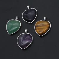 Gemstone Vedhæng Smykker, Ædelsten, med Zinc Alloy, Heart, blandede farver, 36x33x10mm, Solgt af PC