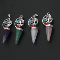 Gemstone Pendants Jewelry, with Tibetan Style, mixed colors, 65x24x14mm, Sold By PC