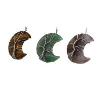 Gemstone Pendants Jewelry, with Tibetan Style, Moon, more colors for choice, 44x31x11mm, Sold By PC