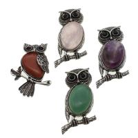 Gemstone Hängen Smycken, Ädelsten, med Zink Alloy, Owl, fler färger för val, 47x35x11mm, Säljs av PC