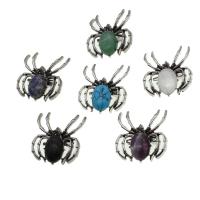 Tibetan Style Brooches, Gemstone, with Tibetan Style, Spider, more colors for choice, 38x34x11mm, Sold By PC