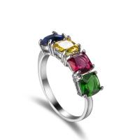 Cyrkonia mikro utorować pierścionki srebrne, Mosiądz, Powlekane, Regulowane & mikro utorować cyrkonia & dla kobiety, mieszane kolory, 17mm, sprzedane przez PC