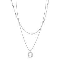 Collar de Latón, metal, con 2.2 extender cadena, chapado en platina real, 2 piezas & Joyería & para mujer, plateado, 17mm, longitud 42.8 cm, Vendido por UD
