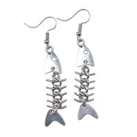 Zinc Alloy Drop Earrings Fish Bone antique silver color plated vintage & for woman nickel lead & cadmium free Sold By Pair