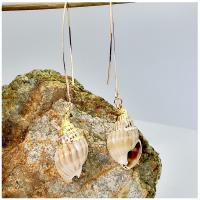 Shell Earrings Brass with Trumpet Shell Conch gold color plated for woman golden nickel lead & cadmium free Sold By Pair