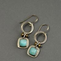 Turquoise Earring Zinc Alloy with Blue Turquoise Square antique silver color plated vintage & for woman blue nickel lead & cadmium free Sold By Pair