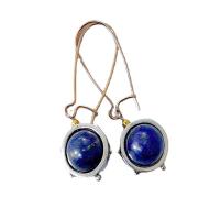 Lapis lazuli Boucle d'oreille goutte, avec alliage de zinc, Rond, Placage, Vintage & pour femme, bleu, 15x45mm, Vendu par paire