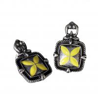 Zinc Alloy Drop Earrings Square antique silver color plated vintage & for woman & epoxy gel golden yellow nickel lead & cadmium free Sold By Pair