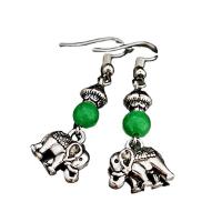 Natural Gemstone Earrings Zinc Alloy with Natural Stone Elephant antique silver color plated vintage & for woman nickel lead & cadmium free Sold By Pair