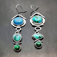 Natural Gemstone Earrings Zinc Alloy with Malachite & Turquoise antique silver color plated vintage & for woman green nickel lead & cadmium free Sold By Pair