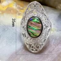 Tibetan Style Finger Ring, with Abalone Shell, Donut, antique silver color plated, vintage & Unisex & different size for choice, multi-colored, nickel, lead & cadmium free, 35mm, Sold By PC