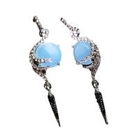 Zinc Alloy Drop Earrings with Crystal Bird antique silver color plated imitation jade & for woman & with rhinestone light blue nickel lead & cadmium free Sold By Pair