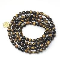 108 Mala Beads Tiger Eye with Zinc Alloy Round gold color plated Unisex yellow 8mm 14mm Approx Sold By Strand