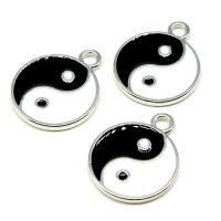 Tibetan Style Enamel Pendants, Round, platinum color plated, platinum color, nickel, lead & cadmium free, 18x22mm, Sold By PC