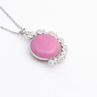 Natural Gemstone Necklace Brass with Dyed Marble & Zinc Alloy silver color plated for woman & with rhinestone pink nickel lead & cadmium free Length 15.75 Inch Sold By PC