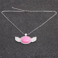 Natural Gemstone Necklace Brass with Dyed Marble & Zinc Alloy Wing Shape silver color plated with rhinestone pink nickel lead & cadmium free Length 15.75 Inch Sold By PC