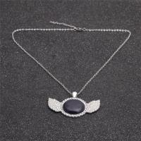 Natural Gemstone Necklace, Brass, with Blue Goldstone & Tibetan Style, Wing Shape, silver color plated, with rhinestone, blue, nickel, lead & cadmium free, Length:15.75 Inch, Sold By PC