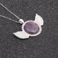 Quartz Necklace, Brass, with Amethyst & Tibetan Style, Wing Shape, silver color plated, with rhinestone, purple, nickel, lead & cadmium free, Length:15.75 Inch, Sold By PC