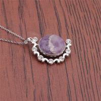 Quartz Necklace, Brass, with Amethyst & Tibetan Style, silver color plated, with rhinestone, purple, nickel, lead & cadmium free, Length:15.75 Inch, Sold By PC