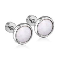 Stainless Steel Stud Earrings, 304 Stainless Steel, with Shell, Vacuum Ion Plating, fashion jewelry & for woman, more colors for choice, 13x8mm, Sold By Pair