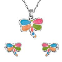 Fashion Stainless Steel Jewelry Sets, Stud Earring & necklace, 304 Stainless Steel, Dragonfly, Vacuum Ion Plating, fashion jewelry & for children, more colors for choice, 22mm*25mm,10mm*15mm, Length:Approx 17.72 Inch, Sold By Set