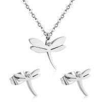 Fashion Stainless Steel Jewelry Sets, 304 Stainless Steel, Dragonfly, Vacuum Ion Plating, fashion jewelry & for woman & with rhinestone, more colors for choice, 12mm*10mm,11mm*10mm, Length:Approx 17.72 Inch, Sold By Set