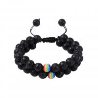 Gemstone Bracelets Lava with Black Agate Round Unisex 8mm Length Approx 7 Inch Sold By PC