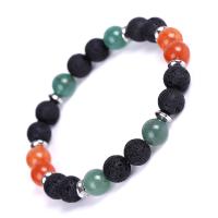 Gemstone Bracelets Lava with turquoise & Green Aventurine & Red Aventurine Round Unisex 8mm Length Approx 7.4 Inch Sold By PC