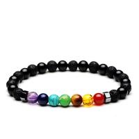 Gemstone Bracelets, Lava, with Multi - gemstone & Black Agate, Round, fashion jewelry & Unisex, 6mm, Length:Approx 7 Inch, Sold By PC