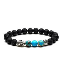Gemstone Bracelets, Lava, with Impression Jasper & Black Agate, Buddha, different materials for choice & Unisex, 8mm, Length:Approx 7.3 Inch, Sold By PC
