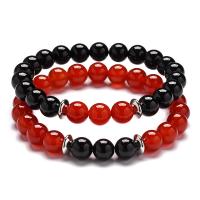 Agate Jewelry Bracelet Black Agate with Red Agate & White Agate Round Unisex 8mm Length Approx 7 Inch Sold By Set
