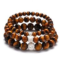 Natural Tiger Eye Bracelets, Round, Unisex & different size for choice, Length:Approx 7 Inch, Sold By PC