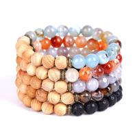 Gemstone Bracelets, Mixed Agate, with Lava & Wood, Round, Unisex & different styles for choice, 8mm, Length:Approx 7.3 Inch, Sold By PC