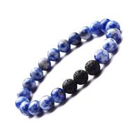 Gemstone Bracelets, Blue Speckle Stone, with Lava, Round, fashion jewelry & Unisex, 8mm, Length:Approx 7.3 Inch, Sold By PC
