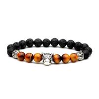 Gemstone Bracelets, Lava, with Tiger Eye, Leopard, fashion jewelry & Unisex, 8mm, Length:Approx 7.3 Inch, Sold By PC