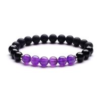 Gemstone Bracelets Black Agate with Amethyst Round fashion jewelry & Unisex 8mm Length Approx 7.3 Inch Sold By PC