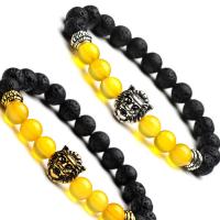 Gemstone Bracelets Lava with Yellow Agate Lion fashion jewelry & Unisex 8mm Length Approx 7.3 Inch Sold By PC