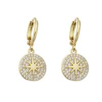 Cubic Zirconia Micro Pave Brass Earring Flat Round gold color plated micro pave cubic zirconia & for woman 26mm Sold By Pair