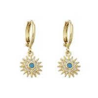 Cubic Zirconia Micro Pave Brass Earring, Sun, gold color plated, micro pave cubic zirconia & for woman, 25mm, Sold By Pair
