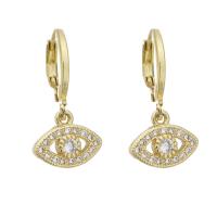 Cubic Zirconia Micro Pave Brass Earring Eye gold color plated micro pave cubic zirconia & for woman 22mm Sold By Pair