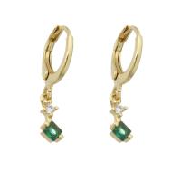 Boucles d'oreilles en laiton zircon cubique pavent, Placage de couleur d'or, pavé de micro zircon & pour femme, vert, 23mm, Vendu par paire