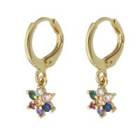 Cubic Zirconia Micro Pave Brass Earring, Flower, gold color plated, micro pave cubic zirconia & for woman, multi-colored, 24mm, Sold By Pair