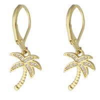 Cubic Zirconia Micro Pave Brass Earring, Palm Tree, gold color plated, micro pave cubic zirconia & for woman, 27mm, Sold By Pair