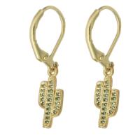Cubic Zirconia Micro Pave Brass Earring Opuntia Stricta gold color plated micro pave cubic zirconia & for woman green 29mm Sold By Pair