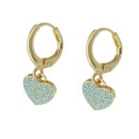 Cubic Zirconia Micro Pave Brass Earring Heart gold color plated micro pave cubic zirconia & for woman skyblue 23mm Sold By Pair