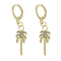 Cubic Zirconia Micro Pave Brass Earring Palm Tree gold color plated micro pave cubic zirconia & for woman 38mm Sold By Pair
