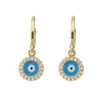 Cubic Zirconia Micro Pave Brass Earring, gold color plated, micro pave cubic zirconia & for woman & enamel, skyblue, 24mm, Sold By Pair