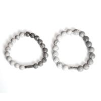 Couple Bracelet and Bangle, Map Stone, with Howlite & Tibetan Style bead, 2 pieces & Unisex, grey, 10mm,8mm, Sold By Set
